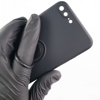 Švelnaus silikono dėklas su žiedu - juodas (Apple Iphone 7 Plus/8 Plus)